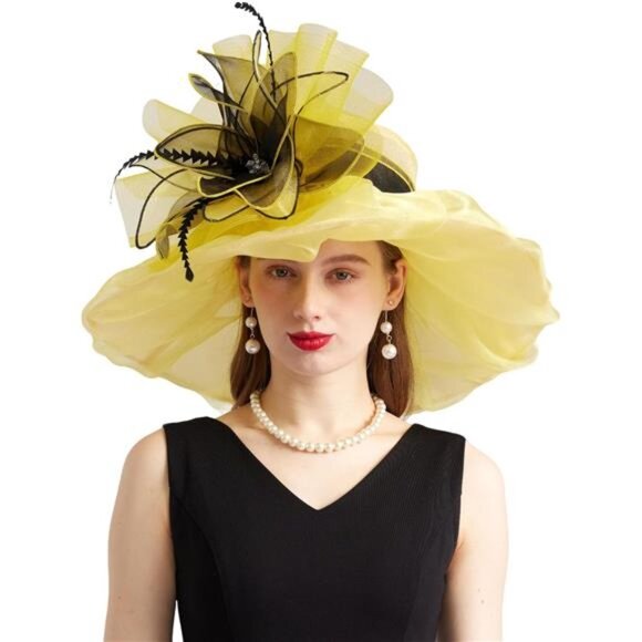 Women's Kentucky Derby Church Dress Hat Wide Brim Leaf Flower Bridal Shower Hat